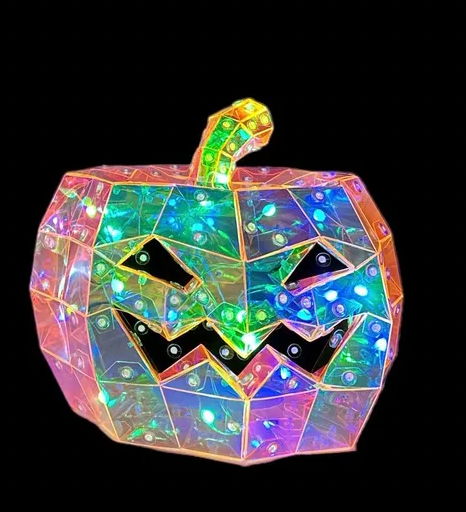 Iridescent Prismatic Halloween Pumpkin 8", LED lights