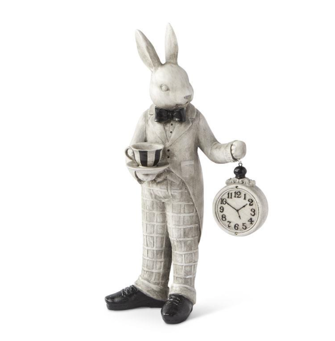 18" RESIN BUNNY HOLDING POCKET WATCH