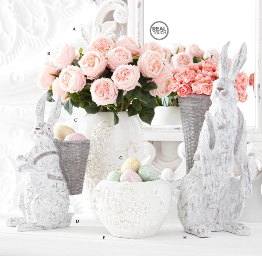 16.5" Whitewashed Resin Bunny with Open Basket