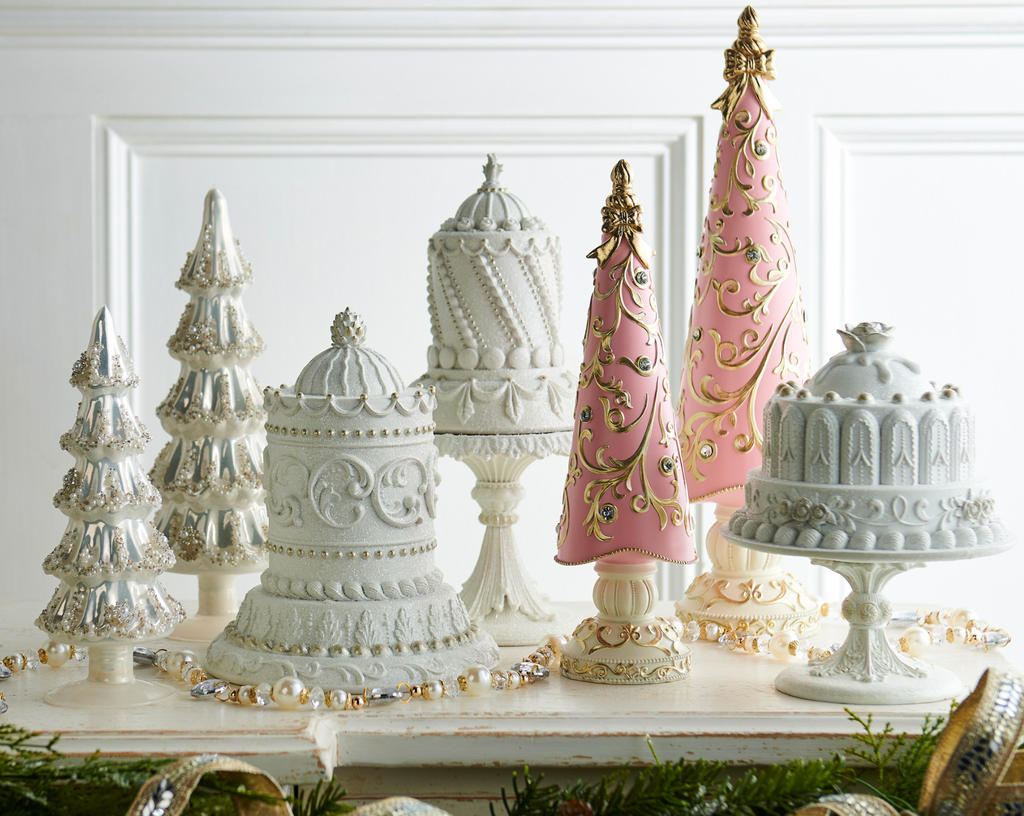 17" & 13" Pink Scroll Pattern Trees - SET OF 2