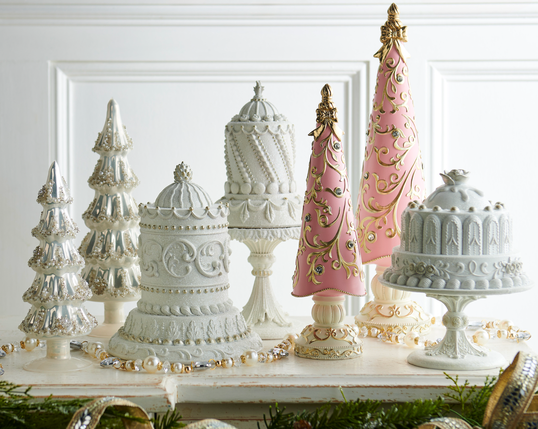 17" & 13" Pink Scroll Pattern Trees - SET OF 2