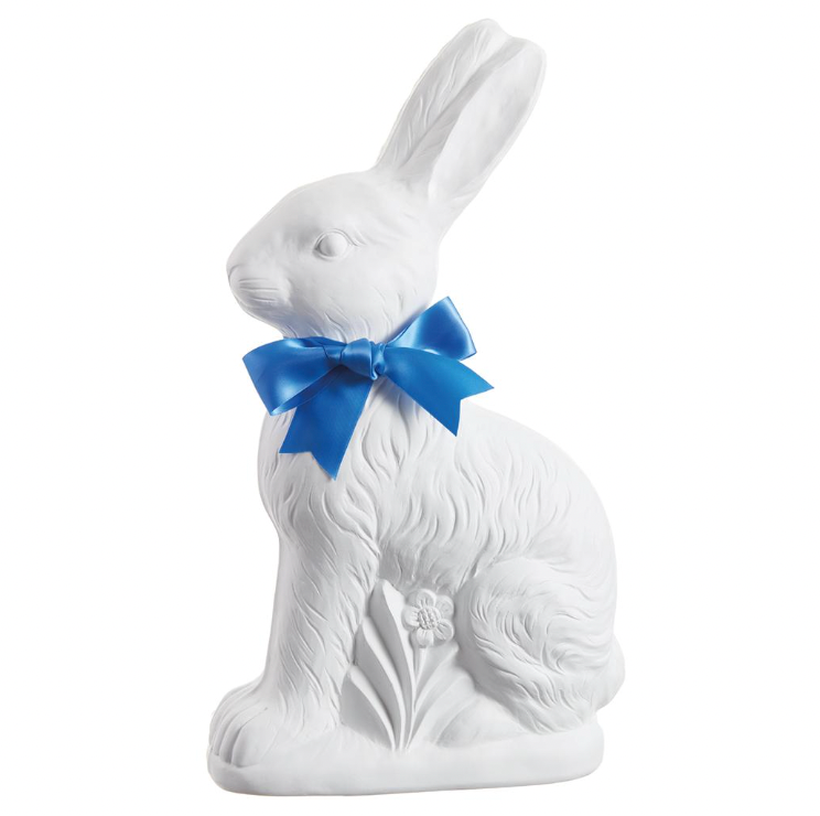 19" White Bunny With Blue Bow