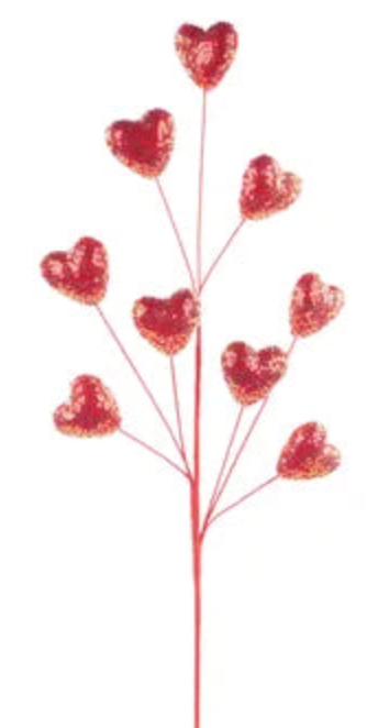 29.75"L IRIDESCENT SEQUIN HEART SPRAY 3 ASST RED, PINK, WHITE