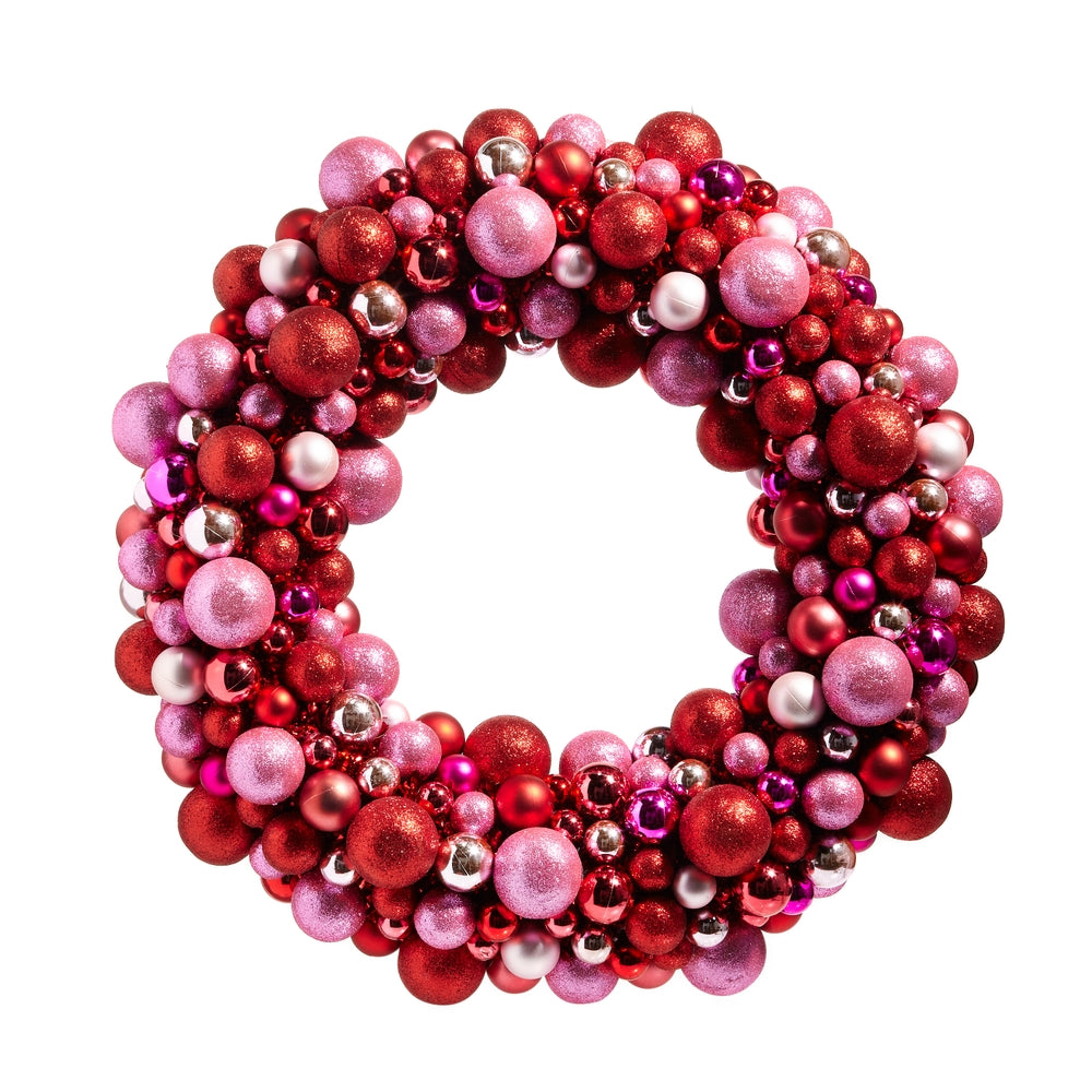 24" Pink ? Red Ball Ornament Wreath