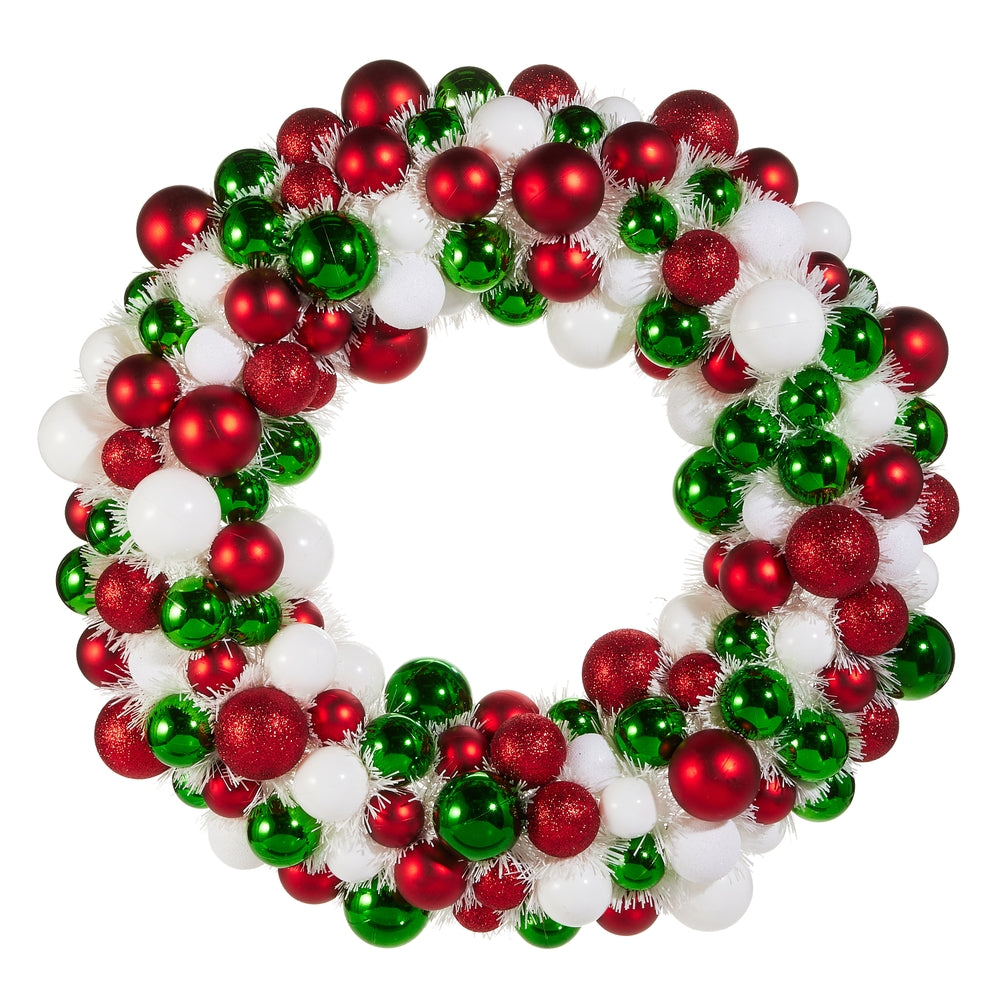 Christmas Carousel Collection - 24" Red Green White Ball Ornament Wreath