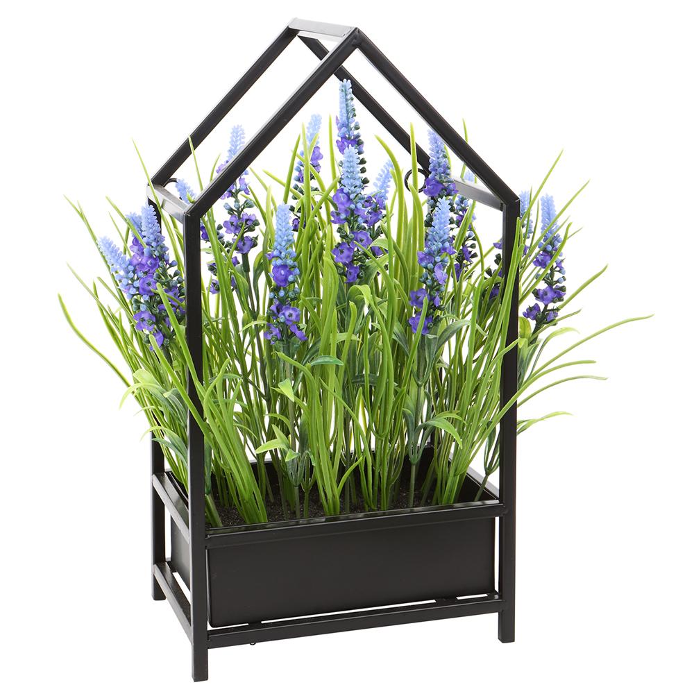 14" Muscari Metal House Arrangement Purple & Blue