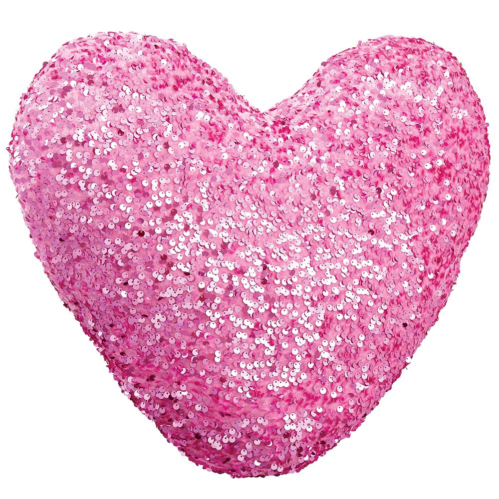 Cupid's Valentine - 16" Sequin Heart Pillow  Pink