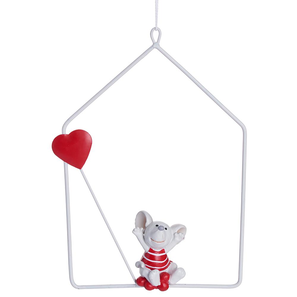 Valentine's Day - 	7.75" Mouse With Heart Hanging Decor