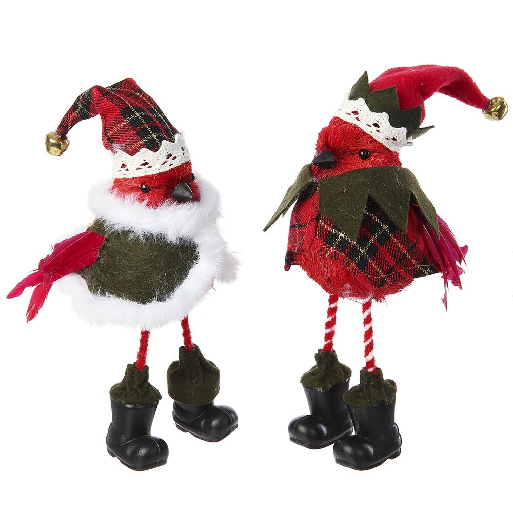 Christmas Carousel Collection - 9.45" Plaid Bird - SET OF 2