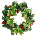 Christmas Carousel Collection - 12" Holly Wreath With Berry  - Green & Red