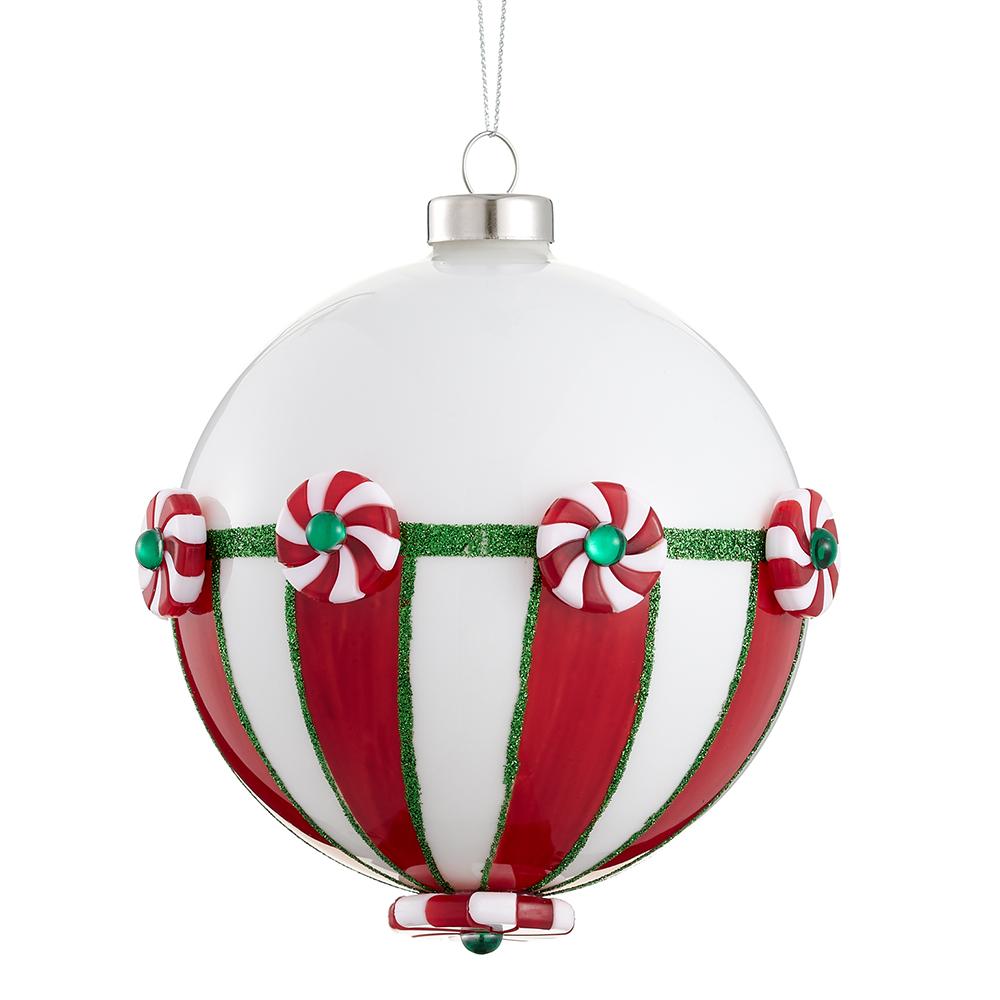 Christmas Carousel Collection - 4.75" Candy Glass Ball Ornament Red Green