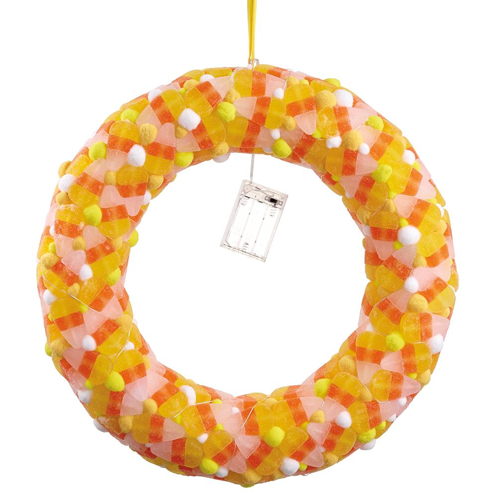 16.5" Battery Operated Candy Corn Wreath Orange Yellow