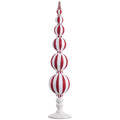 Candy Cane Lane - 30" Raffia Ball Table Top  Finial -  Red White