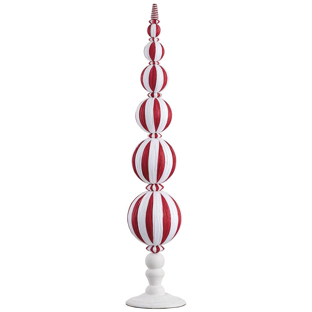 Candy Cane Lane - 30" Raffia Ball Table Top  Finial -  Red White