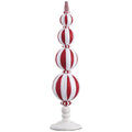 Candy Cane Lane - 21" Raffia Ball Table Top  Finial -  Red White
