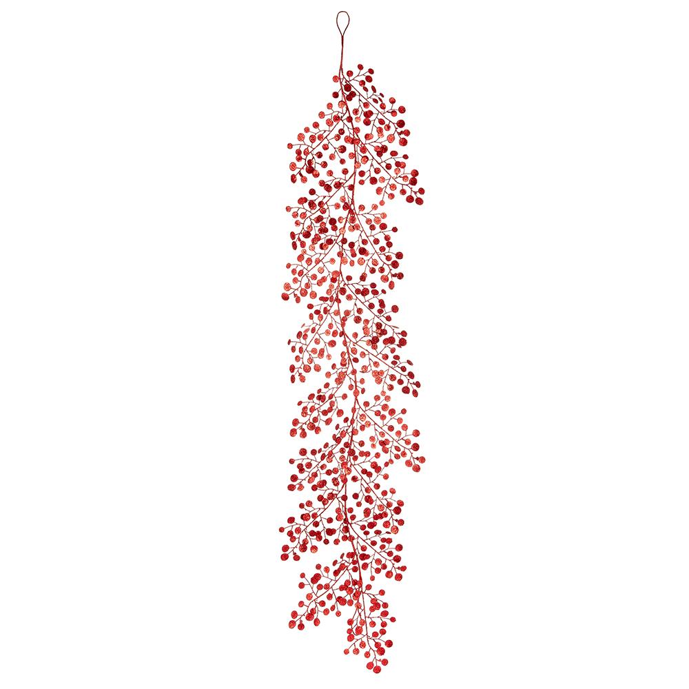 Christmas Carousel Collection - 6FT Glittered Silver Dollar Leaf Garland -  Red