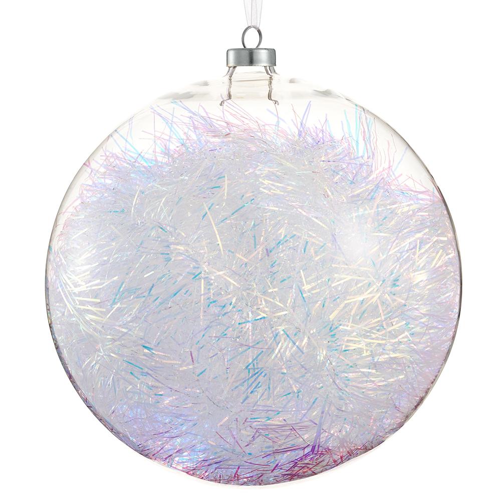 Santa's Sweet Shoppe Collection -  Glass Ball Ornament With Tinsel Clear Iridescent