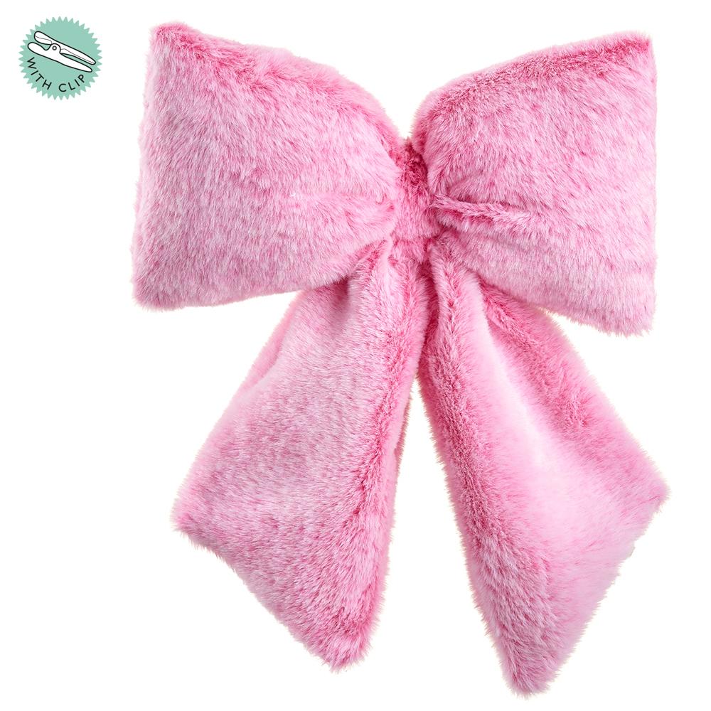 Cupids Valentine - 13" Furry Pink Bow With Clip