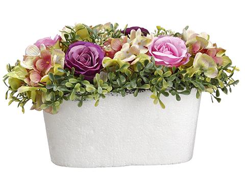 7.5" Rose / Hydrangea Arrangement With Foam Base No Pot