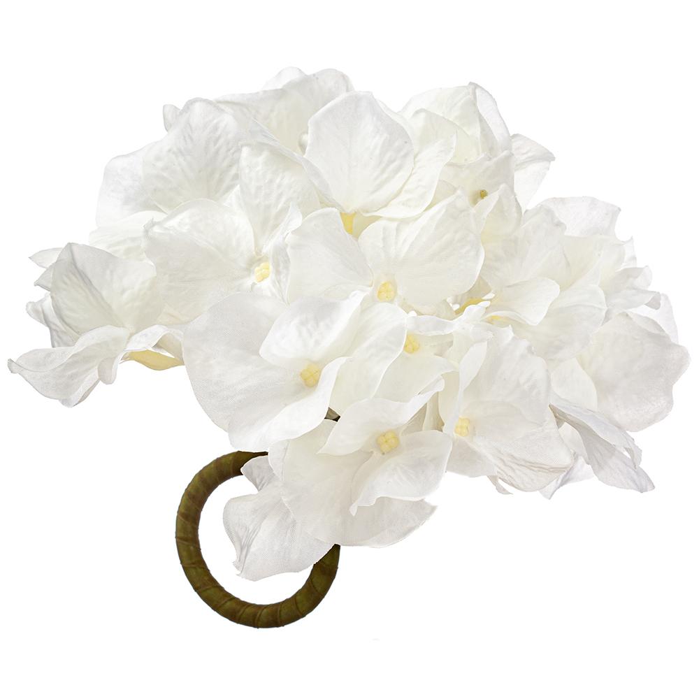 7"D White Hydrangea Napkin Ring