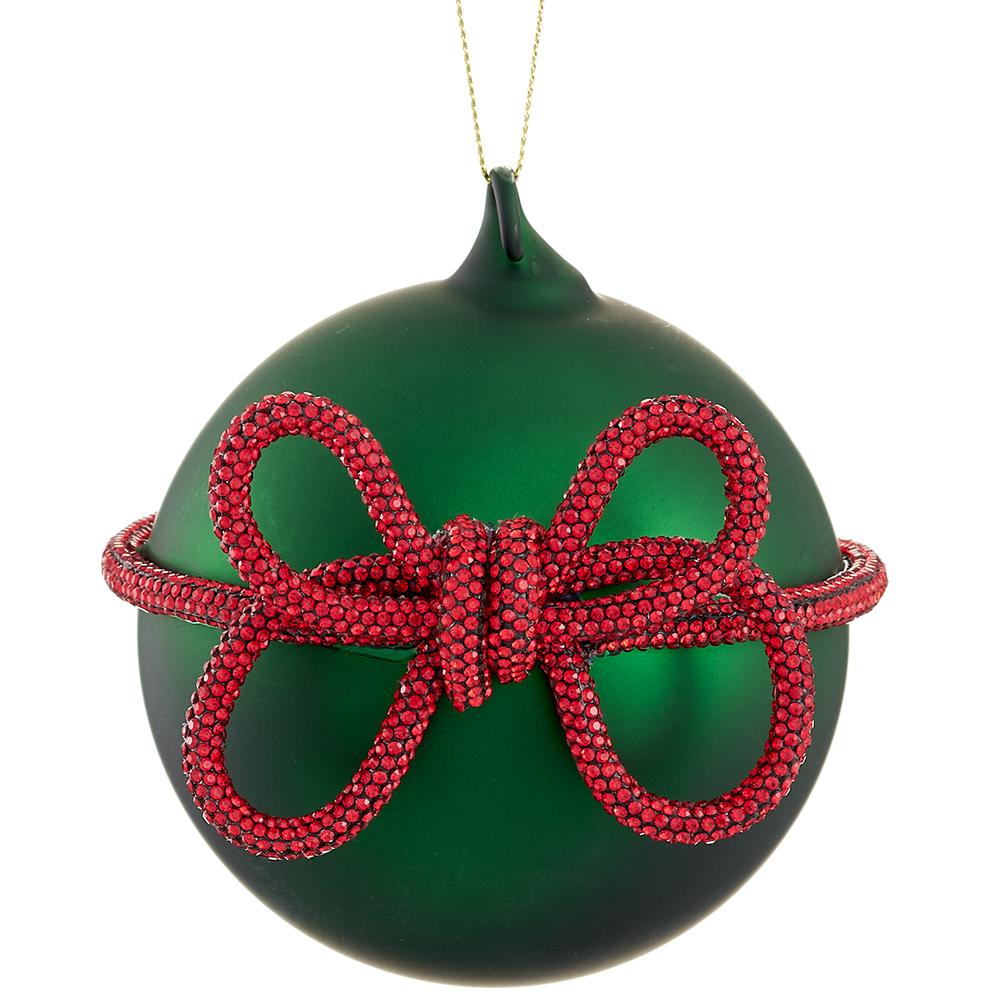 Christmas Carousel Collection - 4" Glass Ball Ornament With Diamond Bow