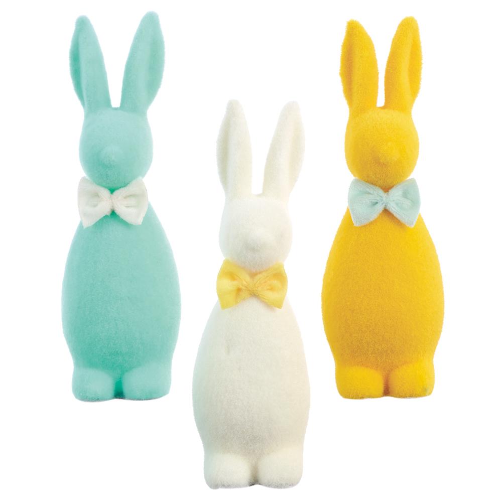 9" Flocked Bunny with Bow