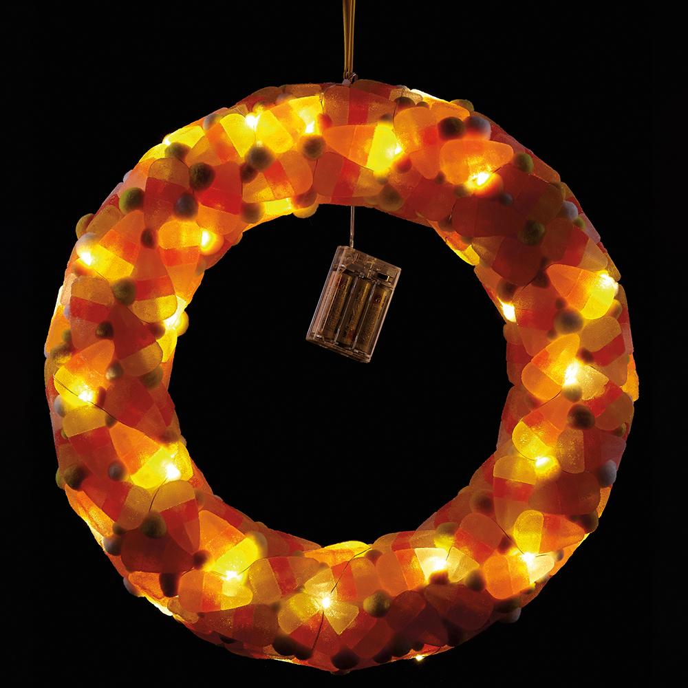 16.5" Battery Operated Candy Corn Wreath Orange Yellow