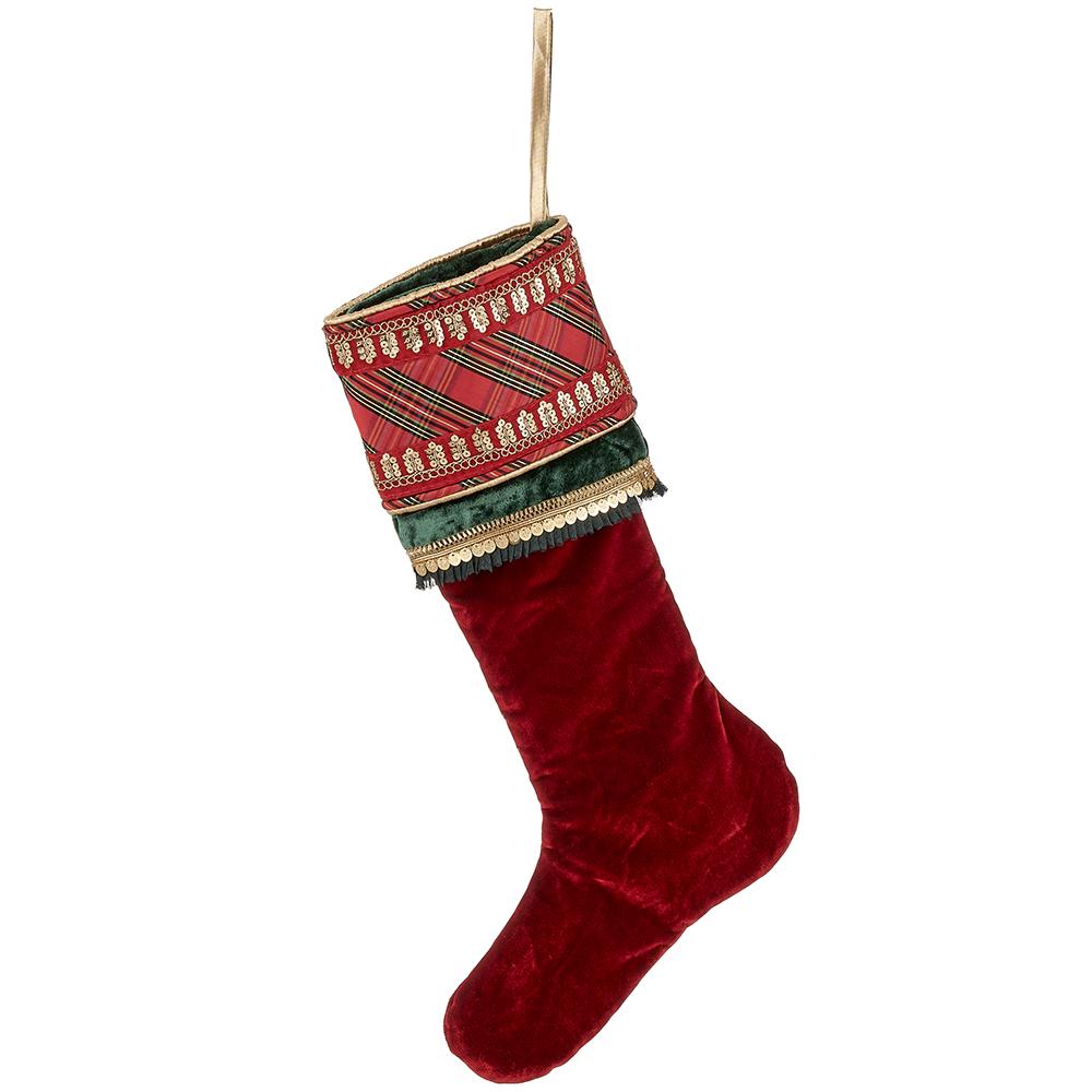 Christmas Carousel Collection - 20" Plaid/Velvet Stocking