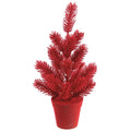 Christmas Carousel Collection - 15" Flocked Pine Tree in Plastic Pot Red