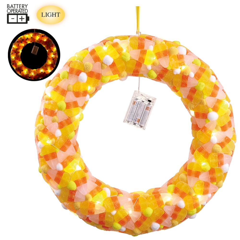 16.5" Battery Operated Candy Corn Wreath Orange Yellow