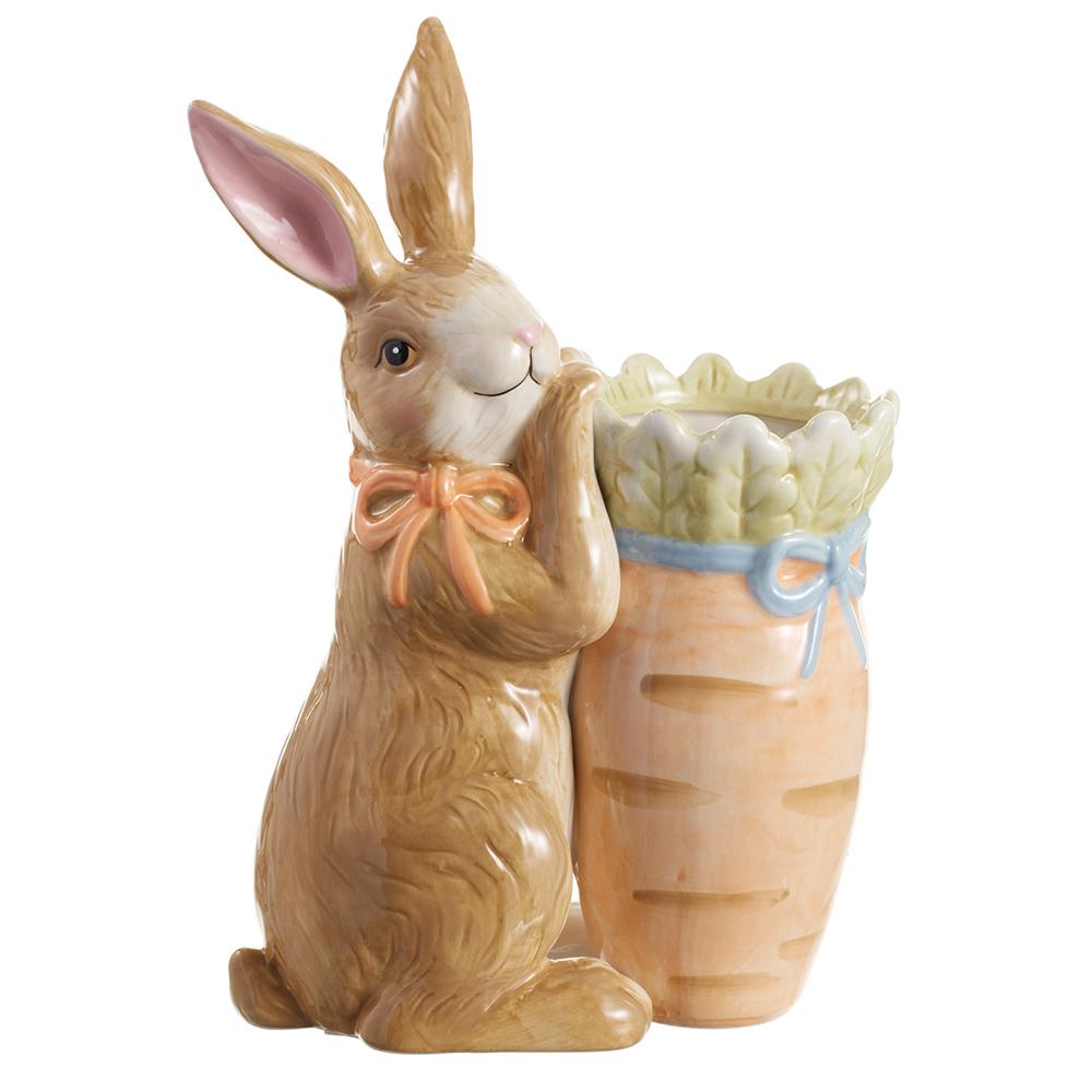 Ceramic 9" Bunny Holding A Carrot Planter