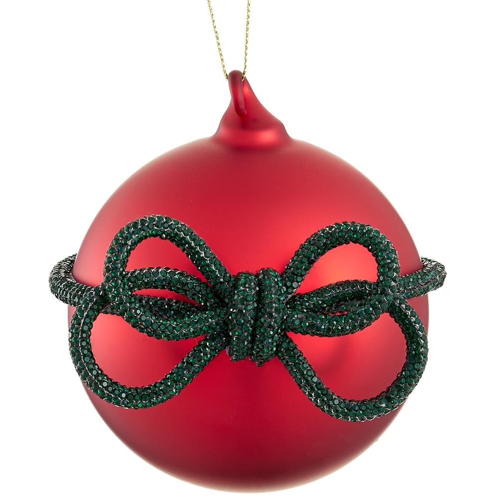 Christmas Carousel Collection - 4" Glass Ball Ornament With Diamond Bow