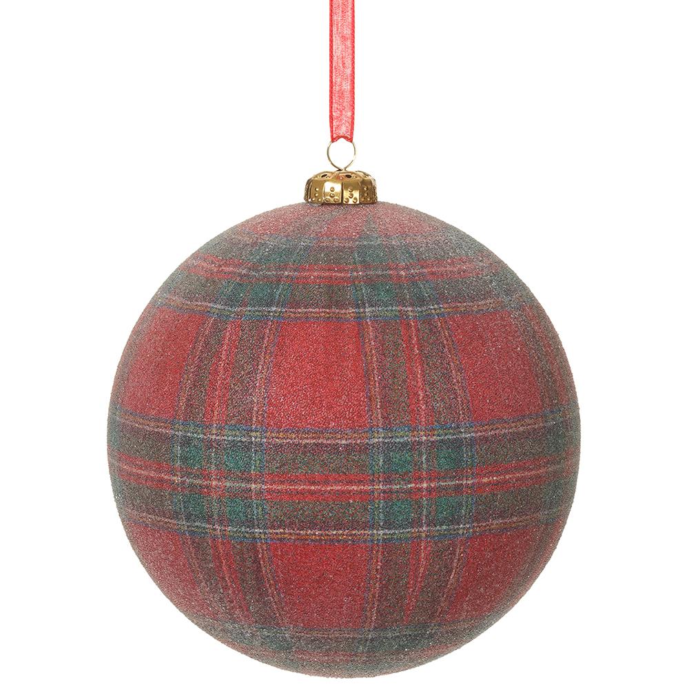 Christmas Carousel Collection - 4.75" Glittered Plaid Ball Ornament