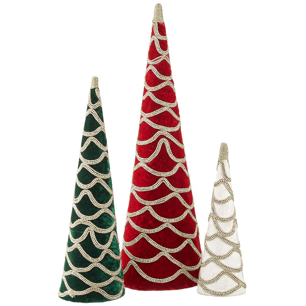 Christmas Carousel Collection - 12"-24" Diamond Velvet Cone Topiary - SET OF 3
