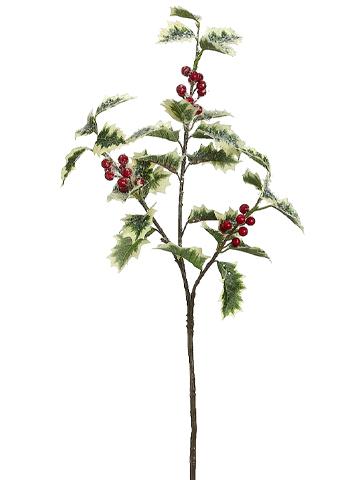 Christmas Carousel Collection - 28" Iced Holly Spray with Berry Variegated Ice