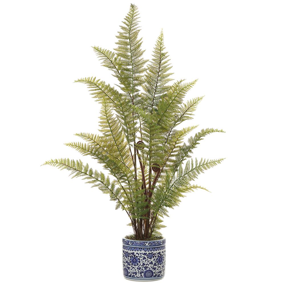 33" Leather Fern in Ceramic Vase