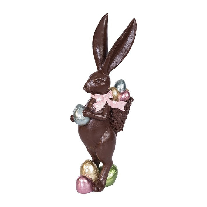 16" Resin Chocolate Bunny with Egg Basket