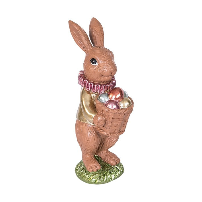 6.4" Resin Chocolate Bunny Holding Eggs