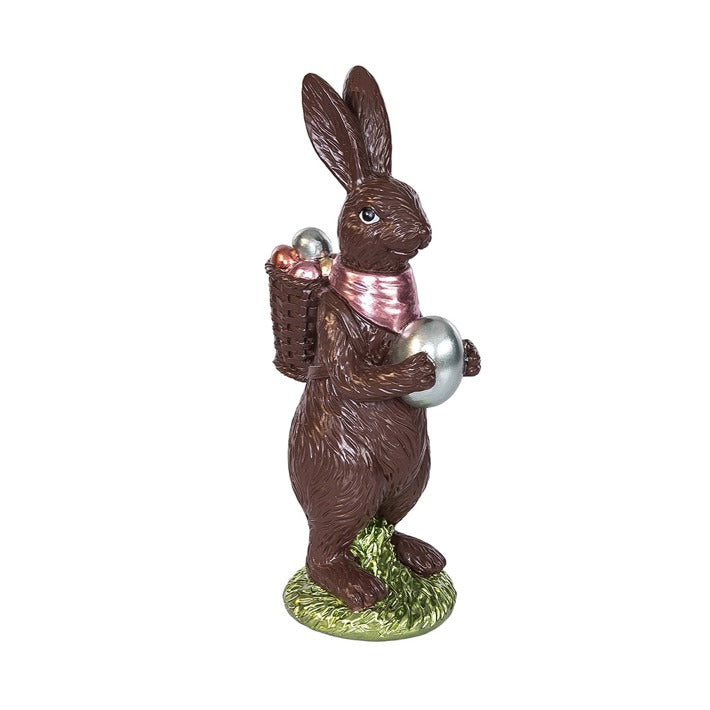 9.7" Resin Chocolate Bunny with Basket