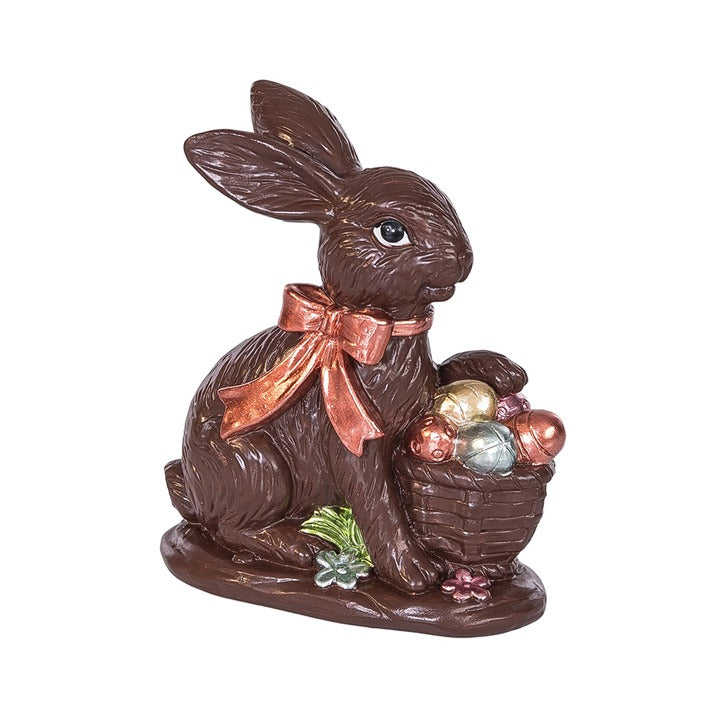 5" Resin Chocolate Bunny with Eggs