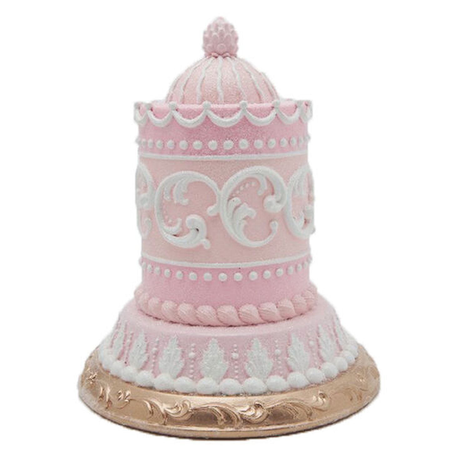 9.25" Pink Cake On Gold Base.