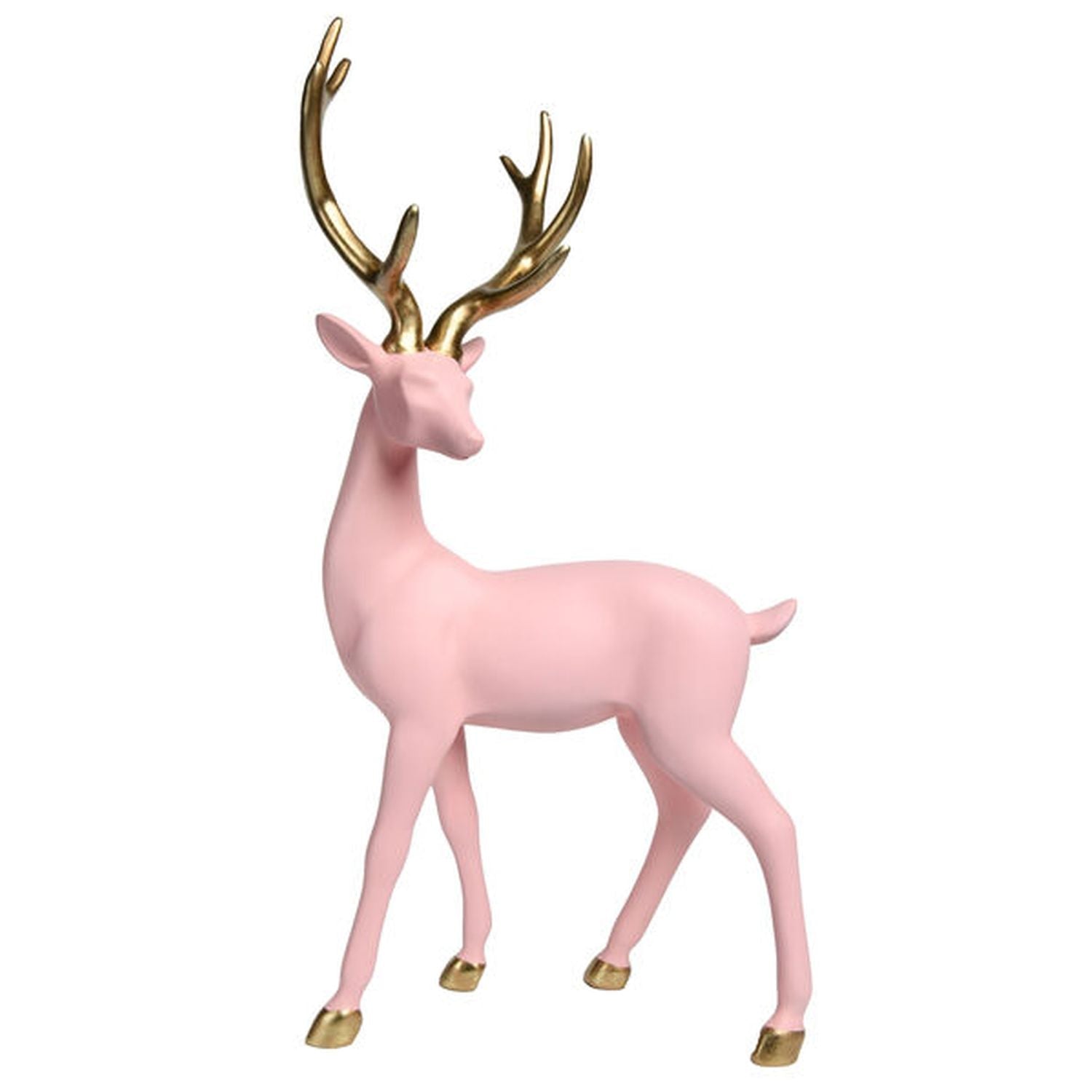 14"  Light Pink Deer With Gold Antlers.