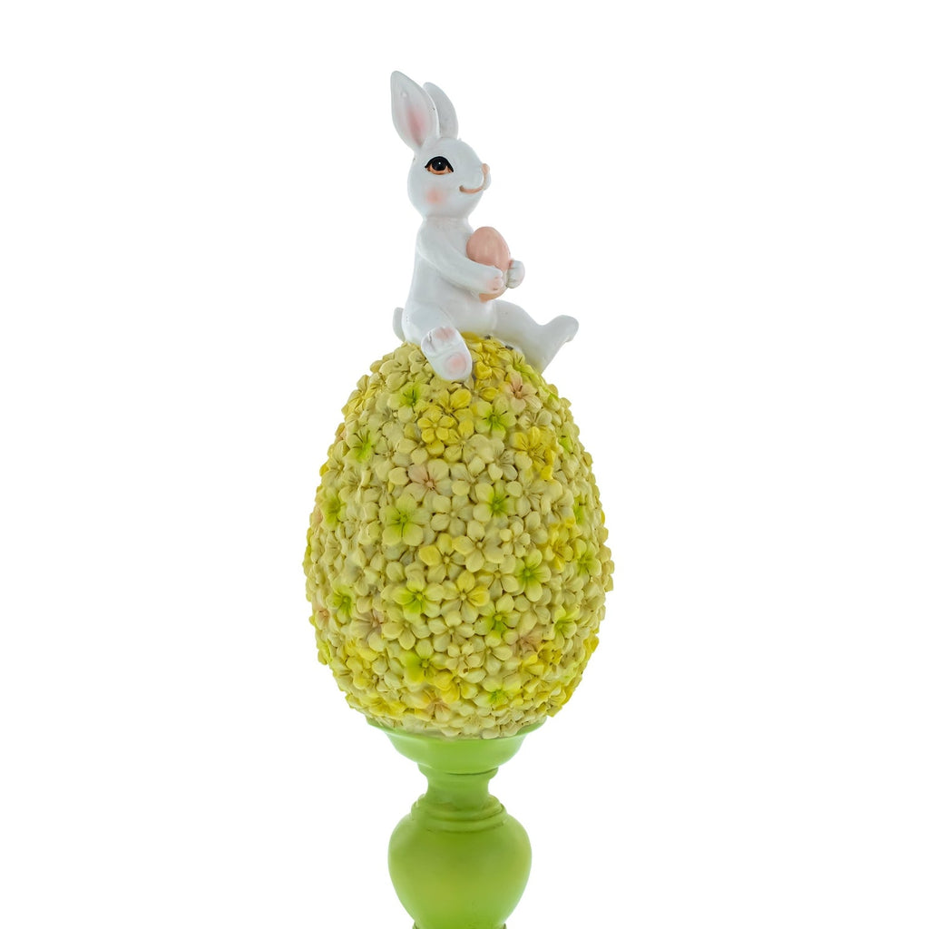 11.4" Bunny Perched Atop Floral Easter Egg Figurine