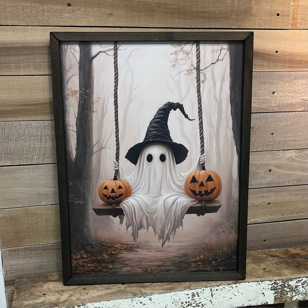 18x24 GHOST PUMPKIN SWING - BOXWOOD FRAME