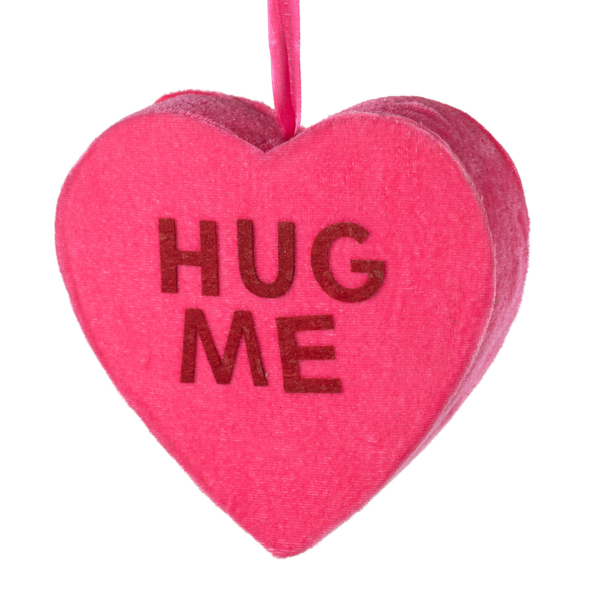 Cupids Valentine - 9" Velvet Candy Heart Ornament: Hot Pink Hug Me