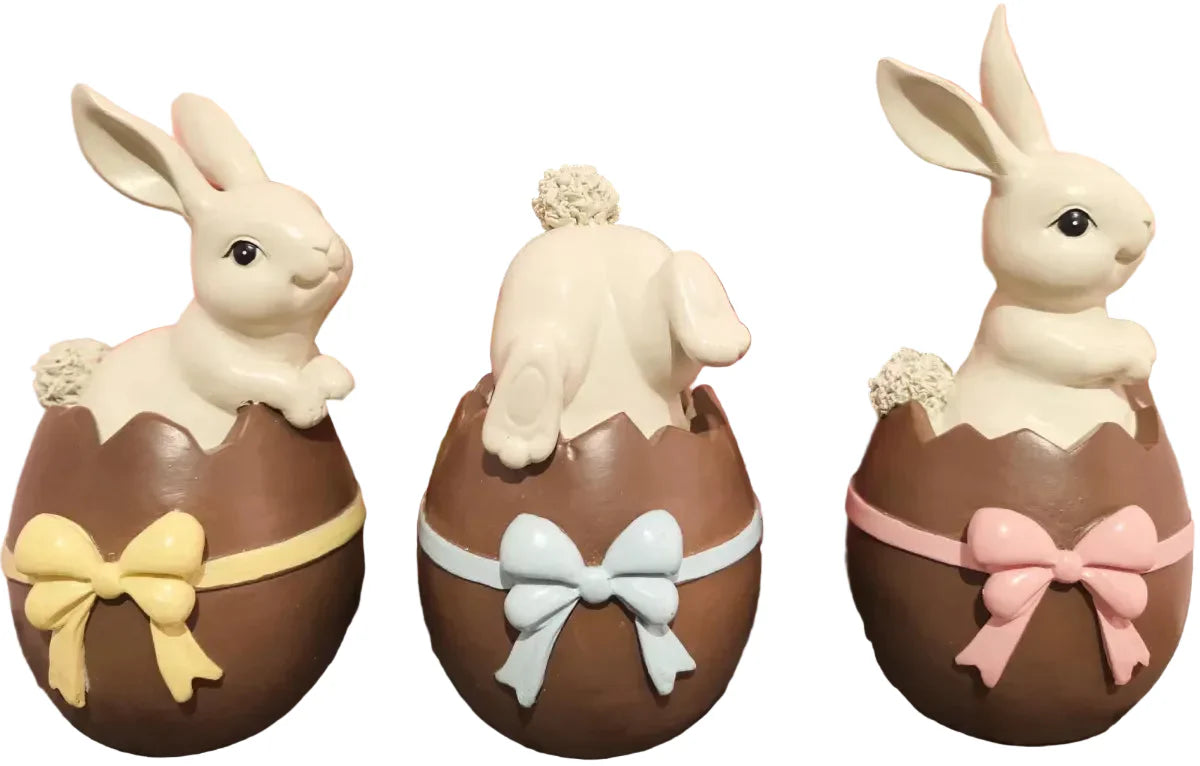 6" Resin Chocolate Egg Bunny - SET OF 3