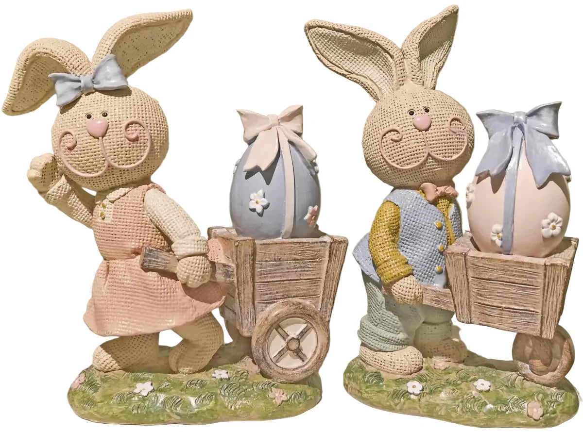 7" BUNNY WITH WAGON - SET OF 2