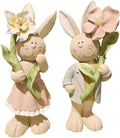 15" RESIN BUNNY HOLDING FLOWER - SET OF 2