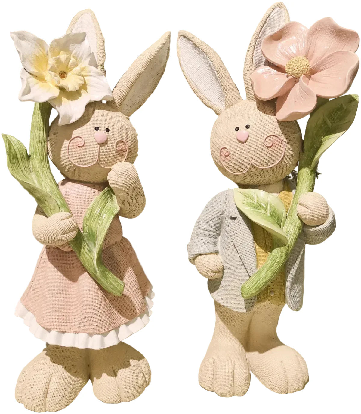 15" RESIN BUNNY HOLDING FLOWER - SET OF 2
