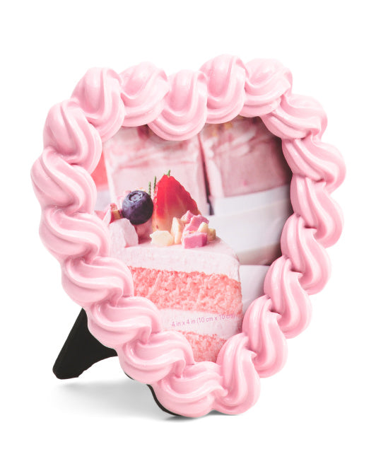 Valentine's Day - 4x4 Pink Resin Frosting  Heart Tabletop Picture Frame